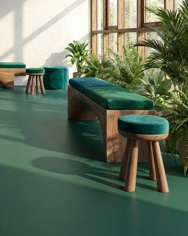 Design di interni moderno, studio di architettura con pavimento liscio in PVC linoluem moderno.