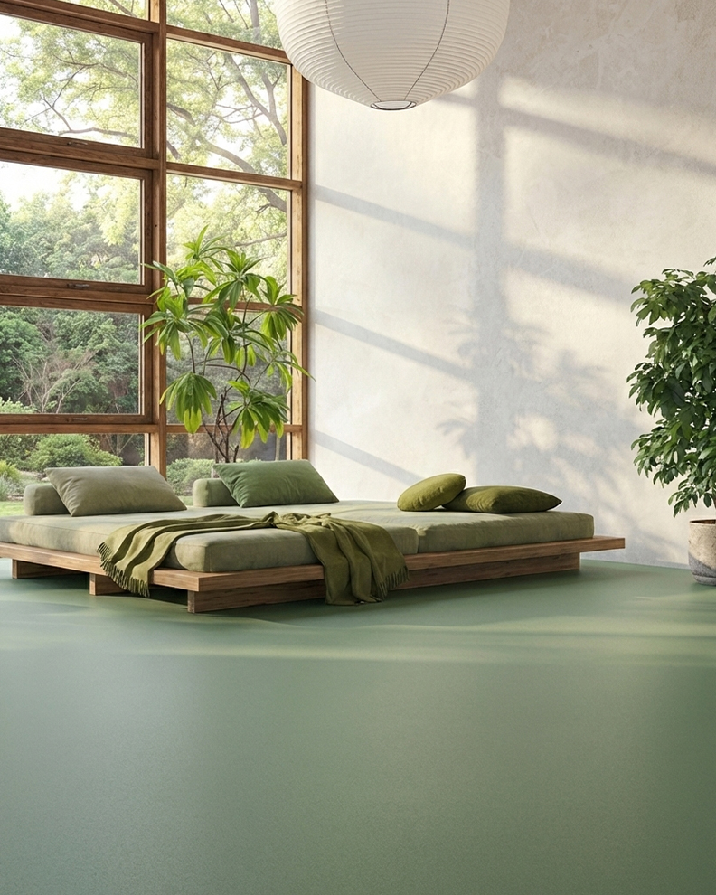 Design di interni moderno, studio di architettura con pavimento liscio in PVC linoluem moderno.